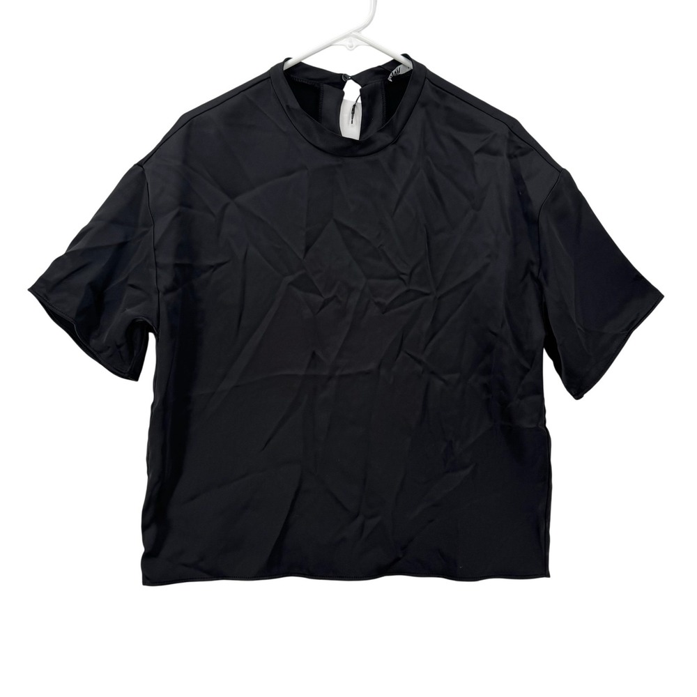 Zara Shirt Womens Small‎ Black Short Sleeve Mock Neck Minimalist Top NWT